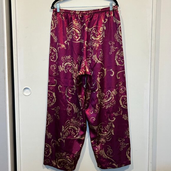 Morgan Taylor Burgundy and Gold Floral Satin Pajama Set - Picture 6 of 13